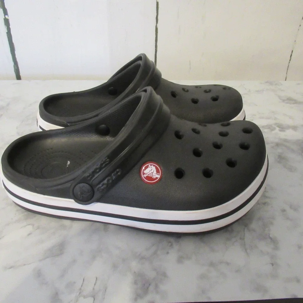 Crocs Clogs J 2 Black Stripe Crocband Slip On‎ Girls Boys Sandals Water Shoes